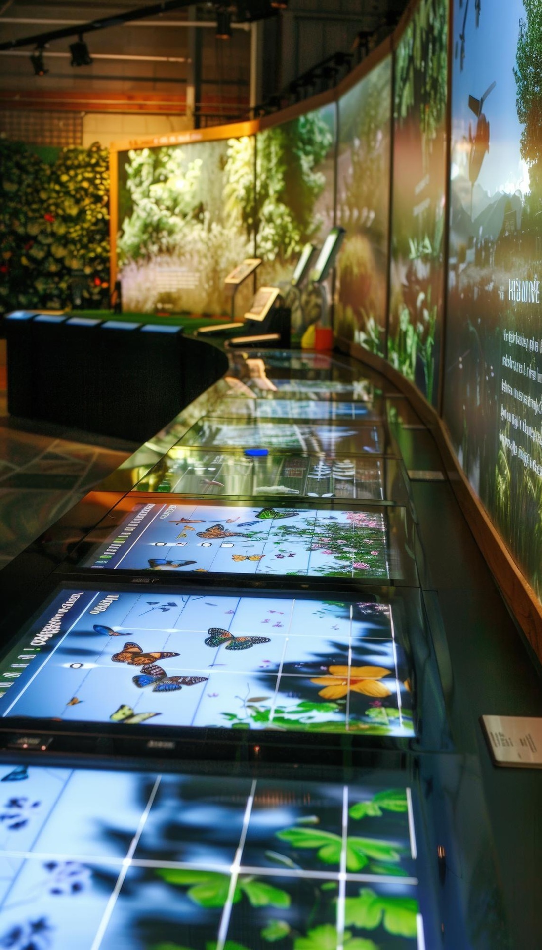 An immersive exhibition with illuminated displays of nature