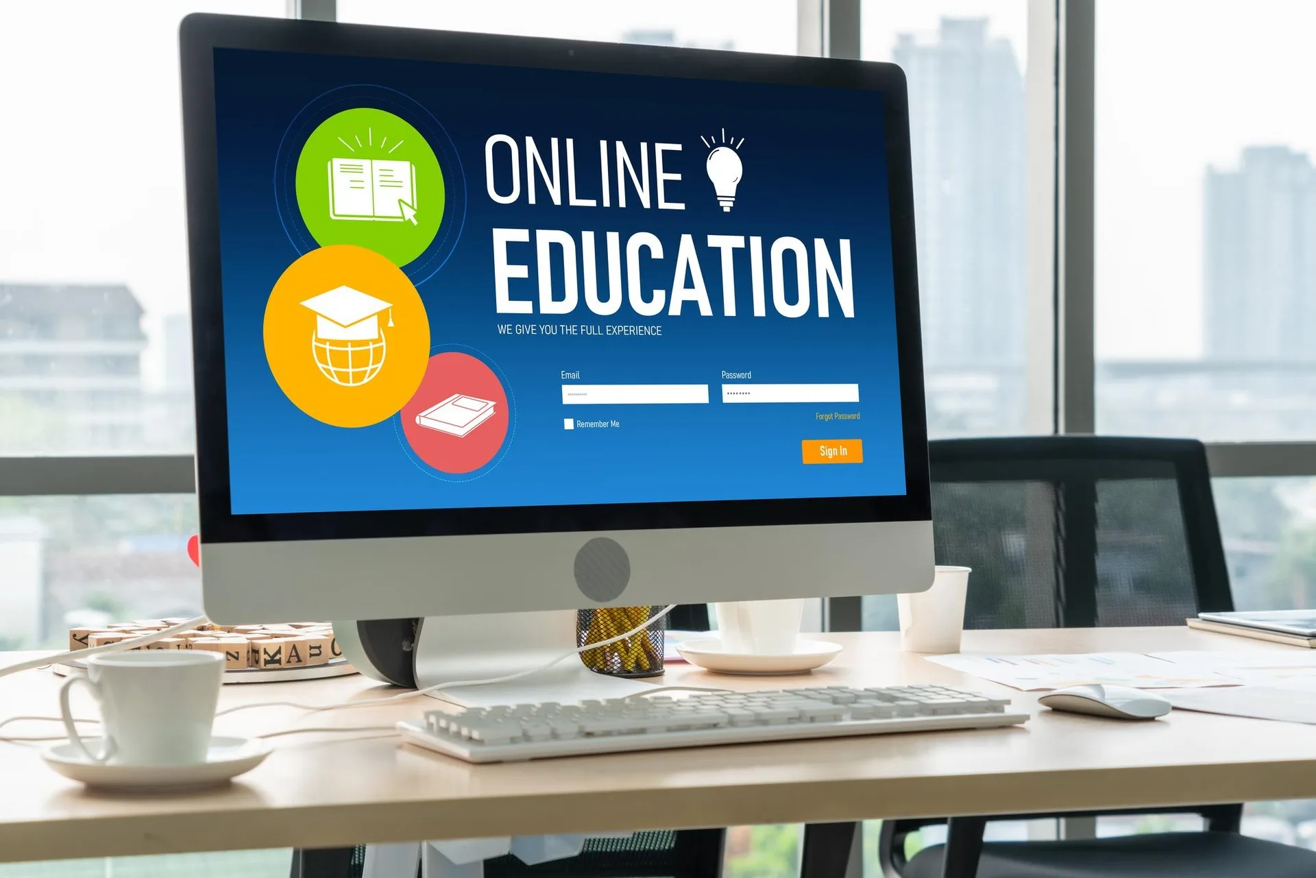 A computer displaying an online education platform