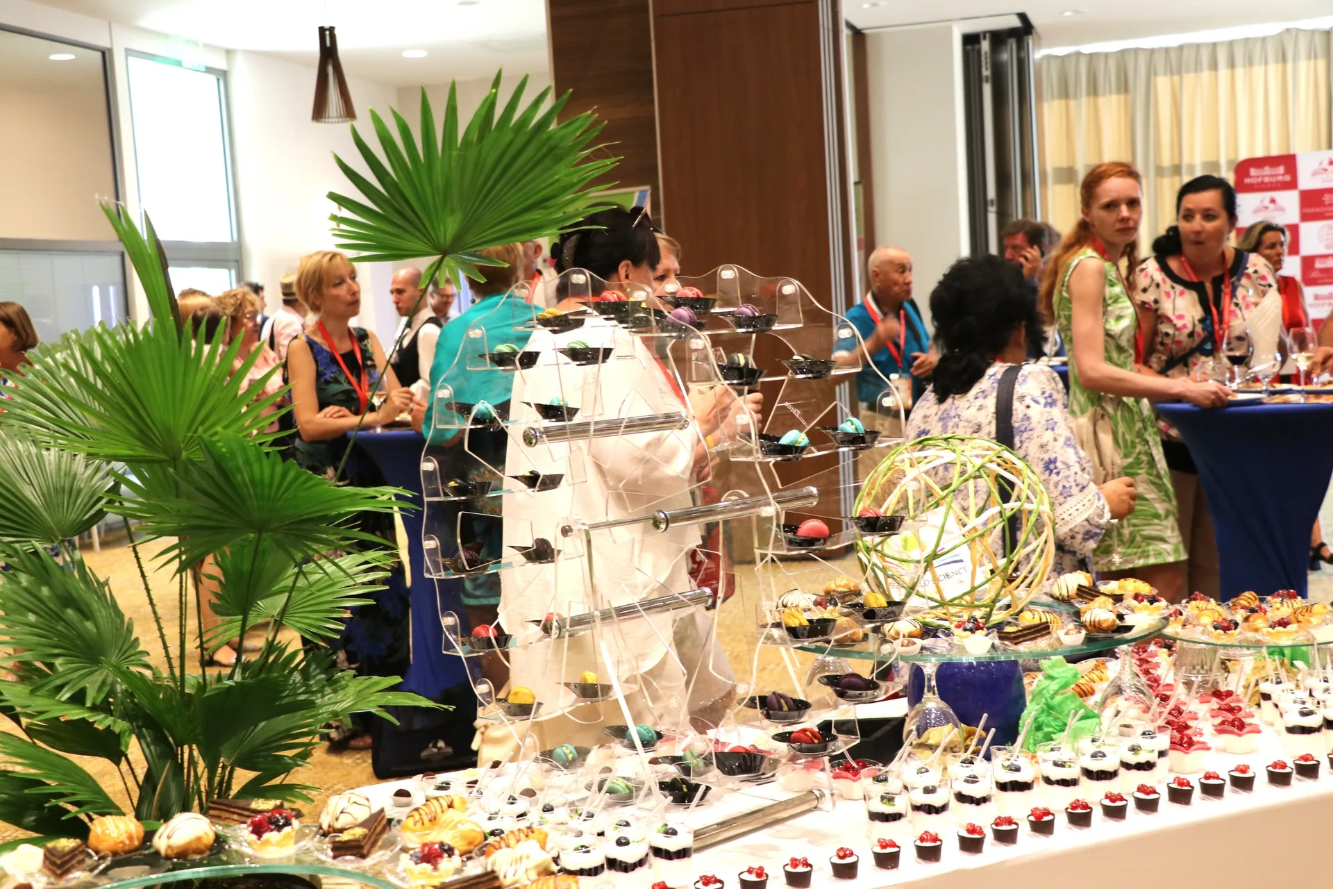 An elaborate conference buffet with a sculpted centrepiece