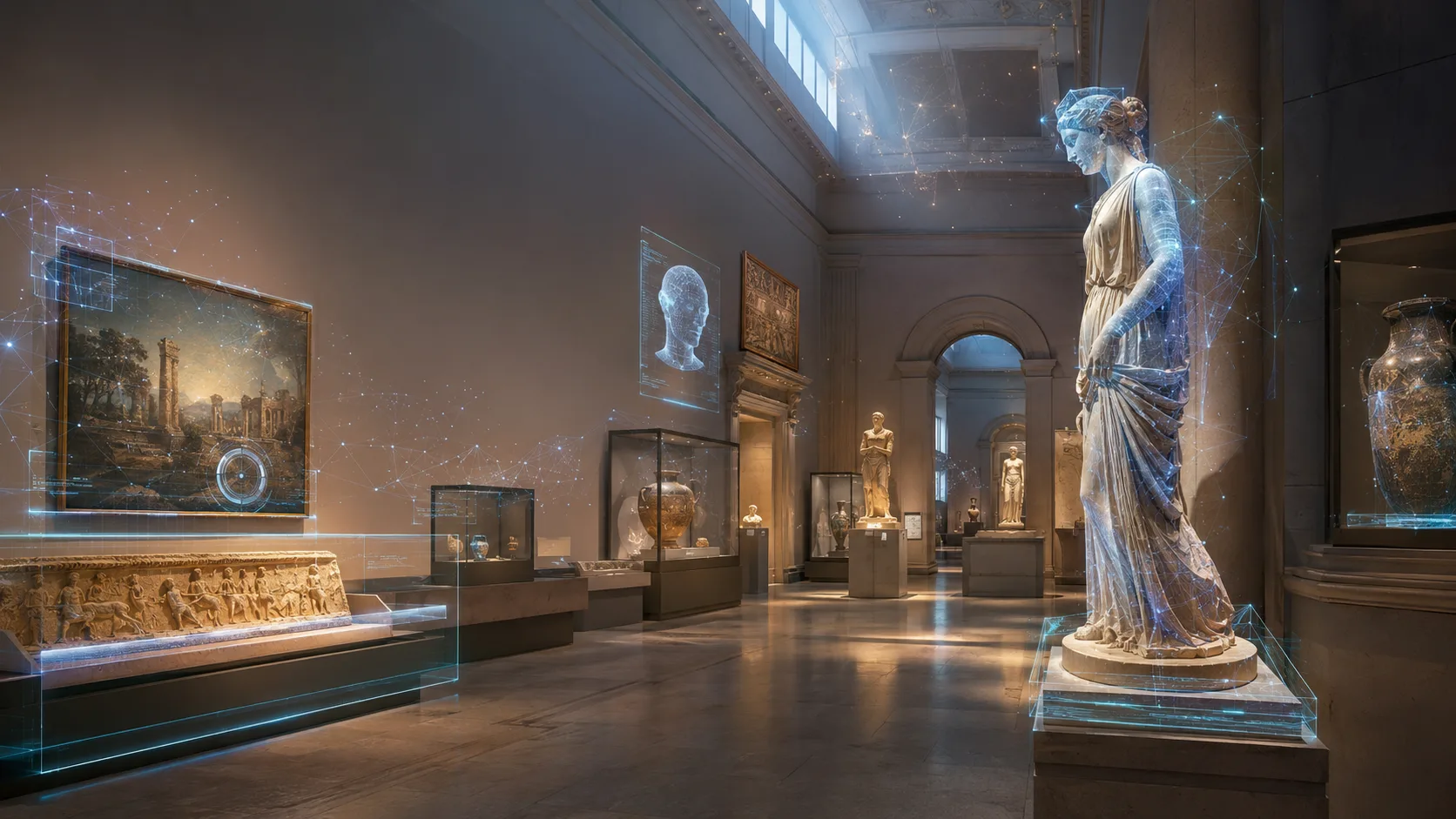 Illustration of digital analysis in a museum gallery