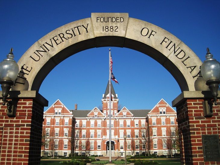 University of Findlay entrance arch and main building