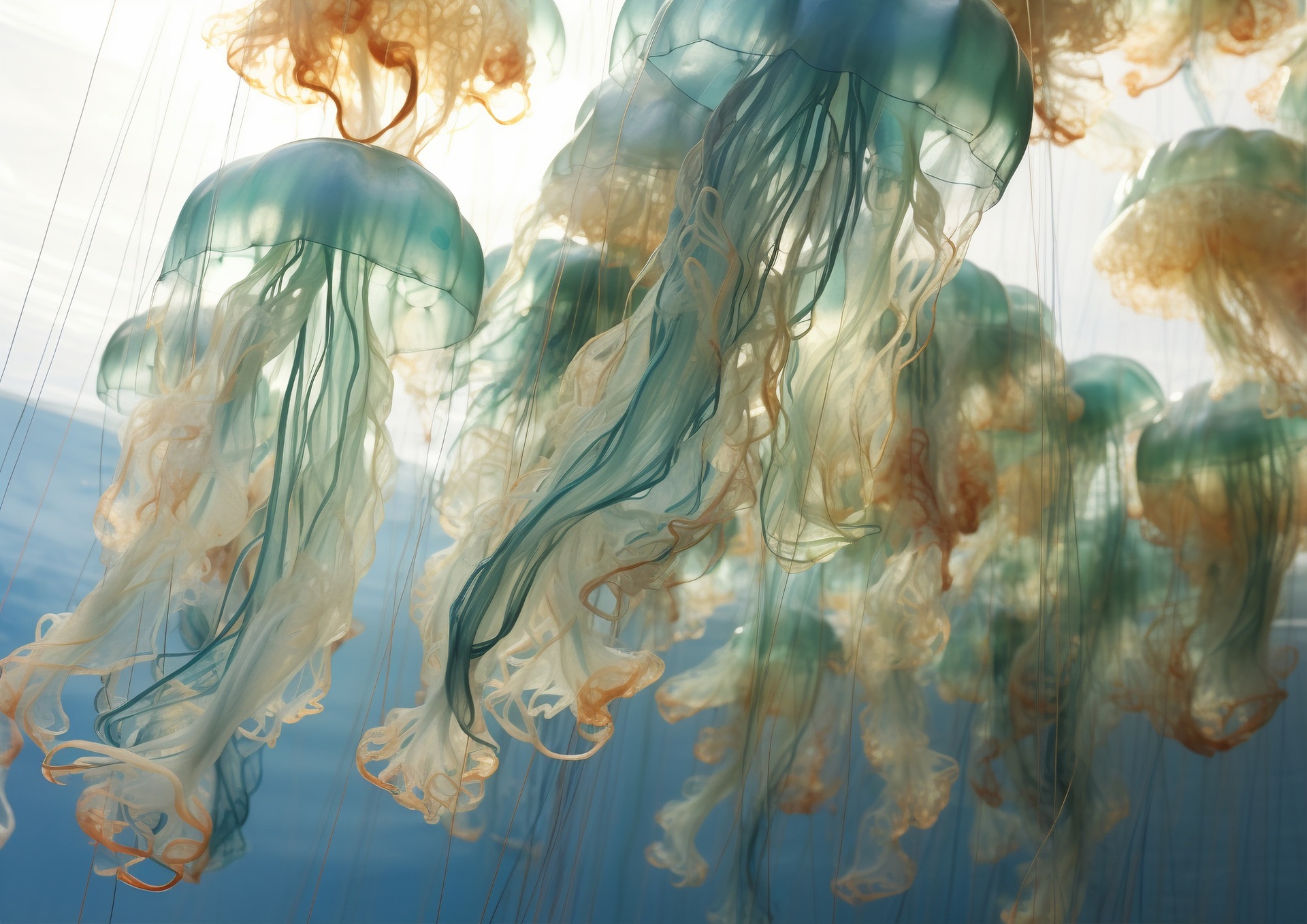 Translucent jellyfish floating underwater