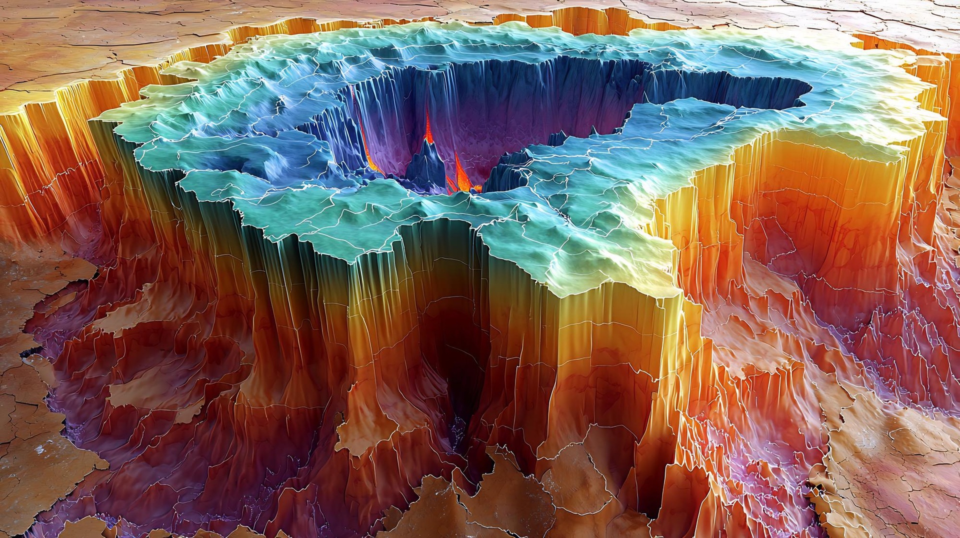 Colour-coded three-dimensional geophysical terrain model