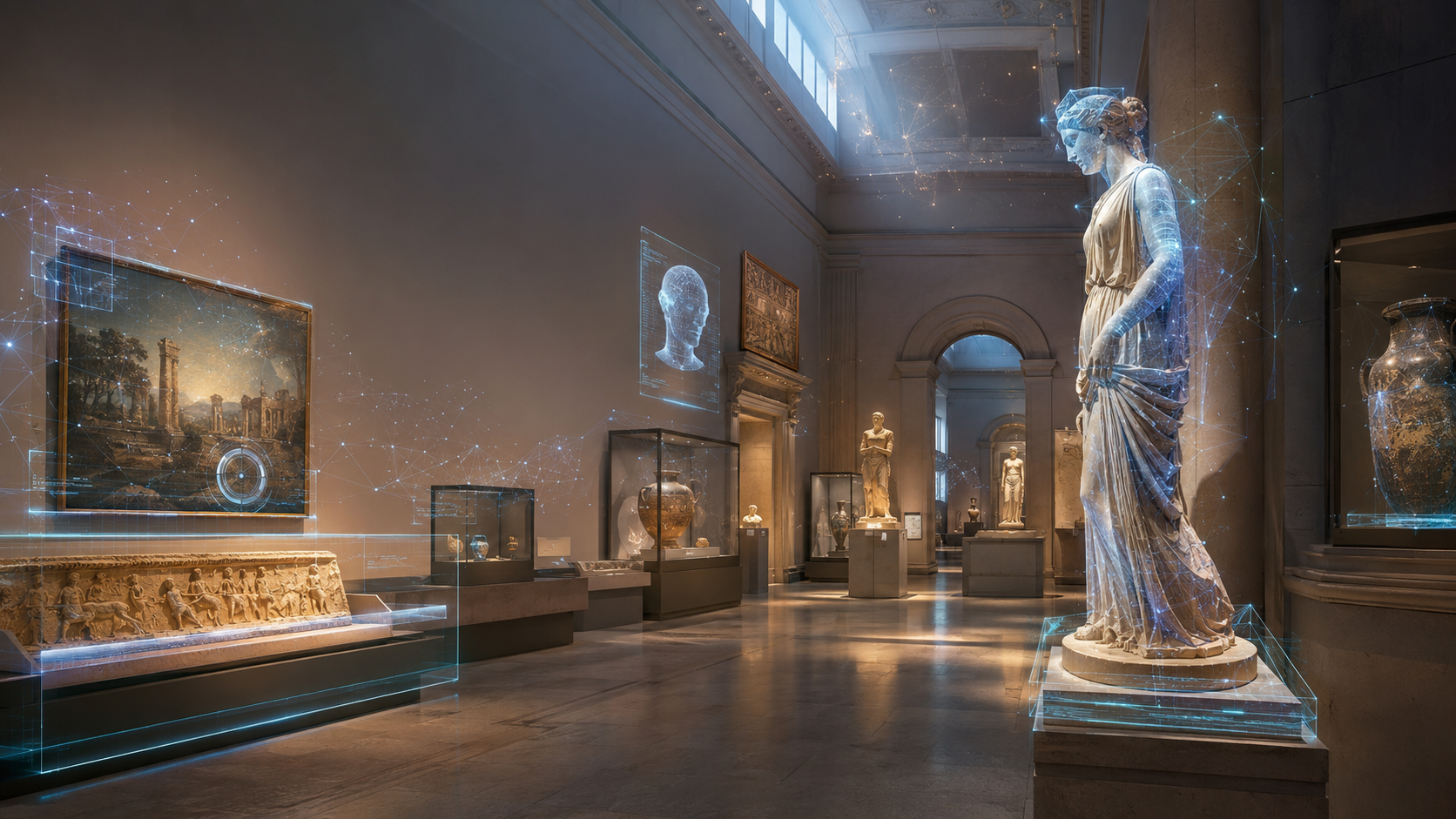 Illustration of digital analysis in a museum gallery