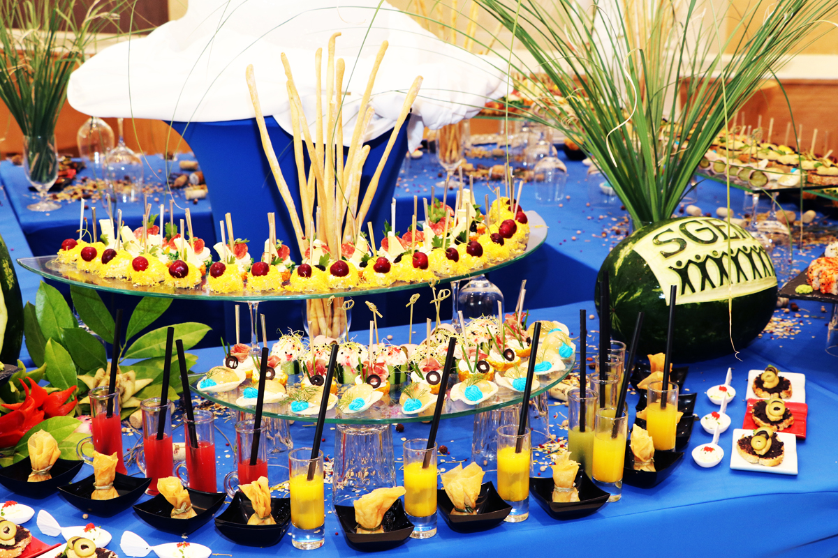 Colourful refreshments and fruit displays at an SGEM reception