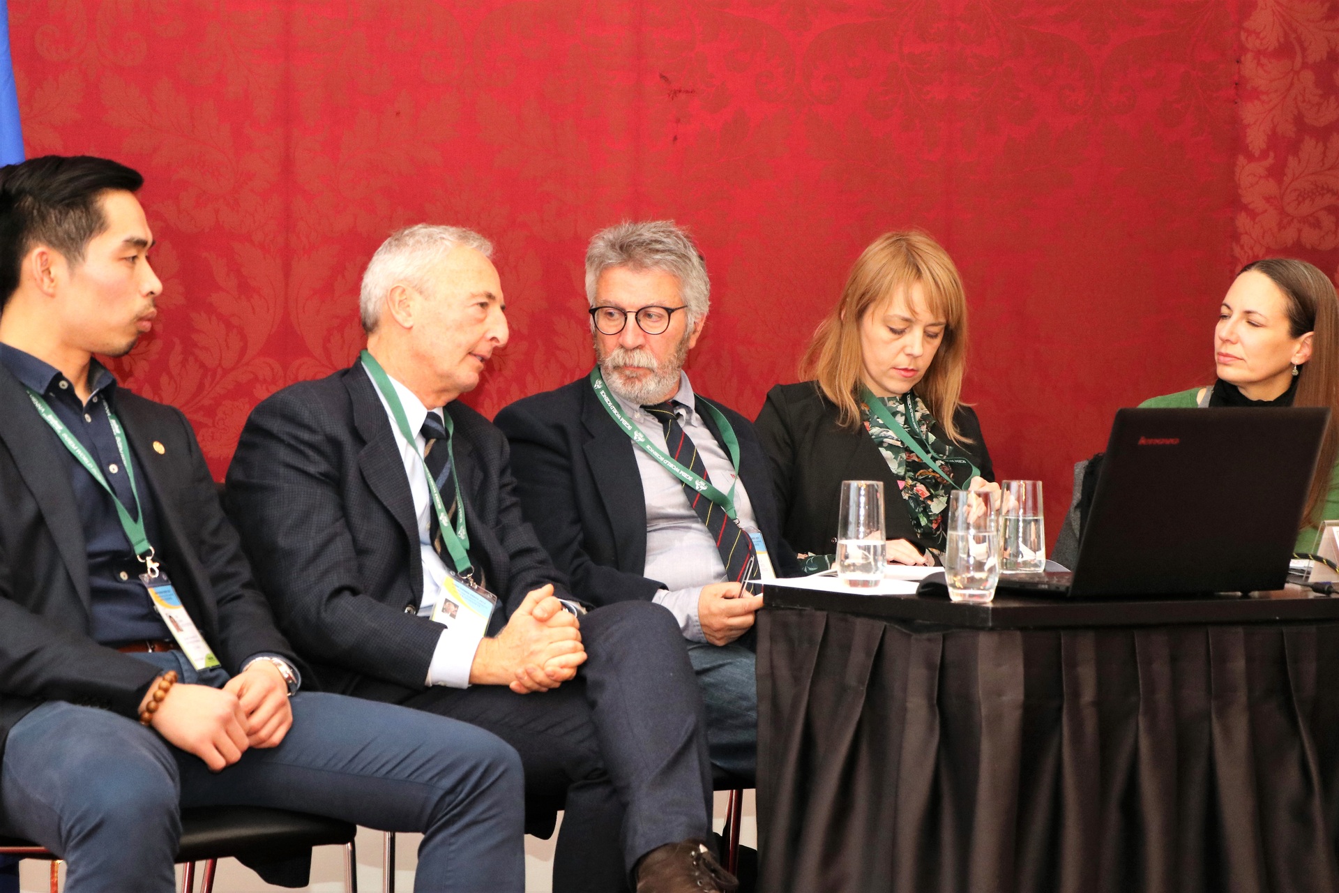 Five SGEM panel members seated together at a discussion table