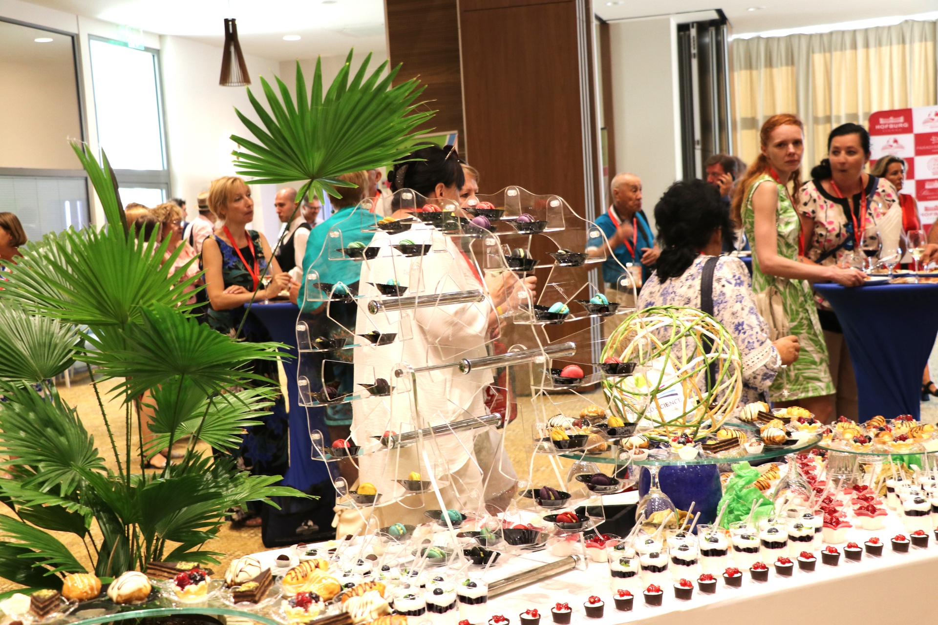 An elaborate conference buffet with a sculpted centrepiece