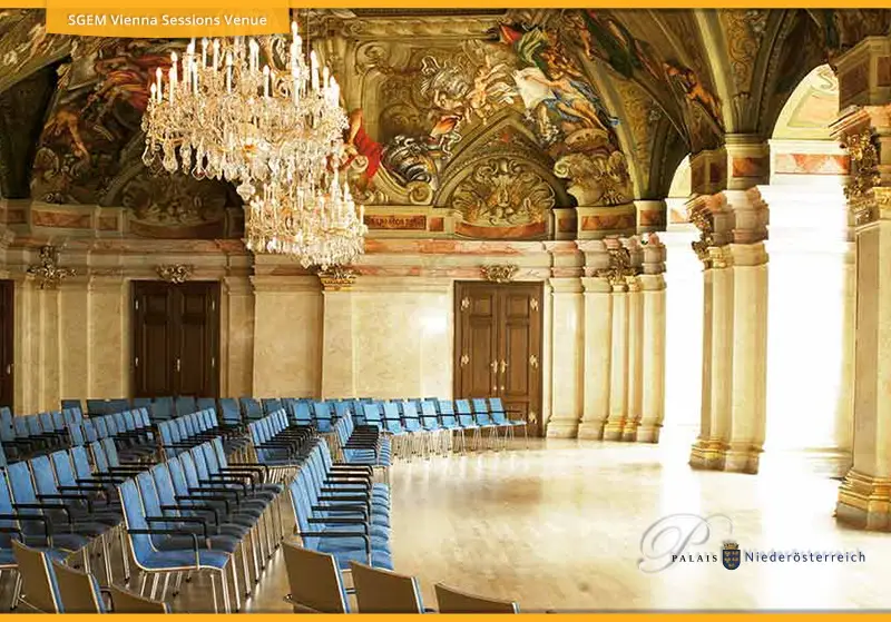 Palais Niederösterreichのフレスコ画の下での会議席